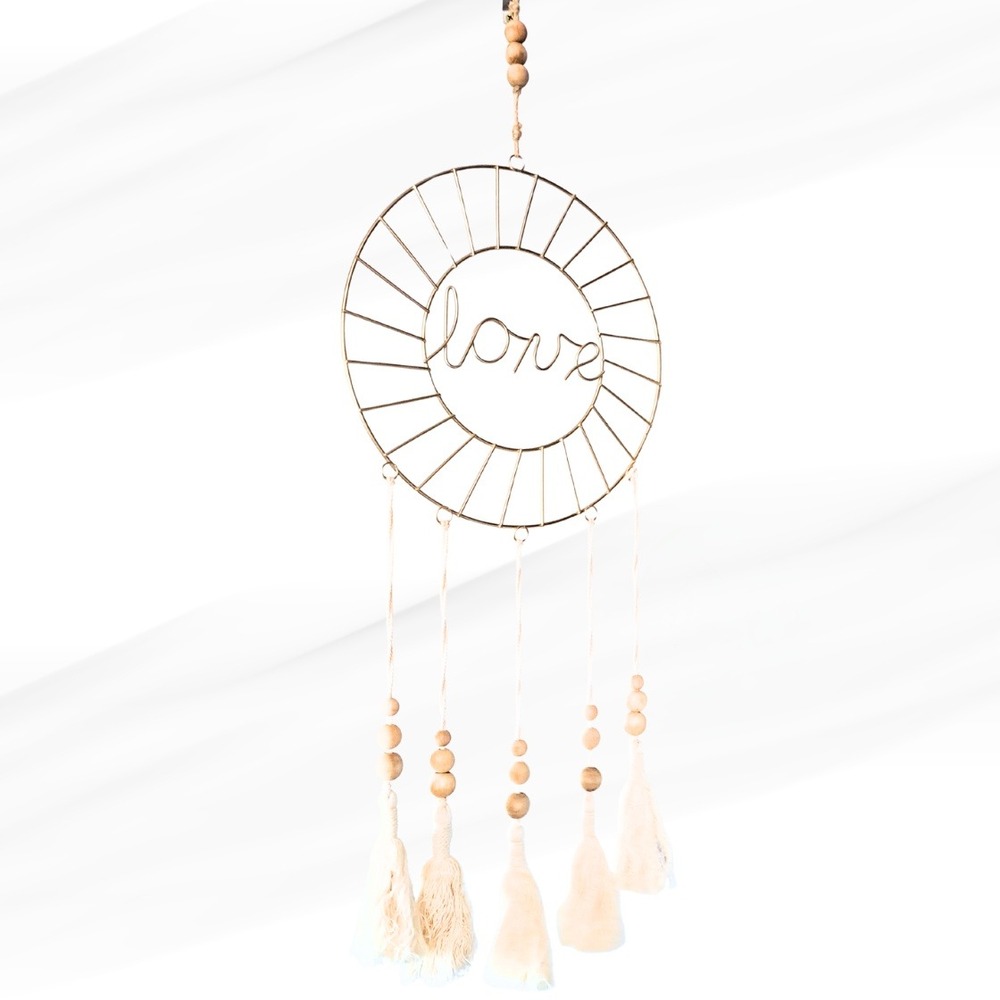Love Wall Decor Gold Metal Hoop Dream Catcher Wood Beads Boho Tassels‎ - Picture 3 of 12